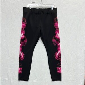 Women’s Black and Pink Floral Leggings Size XL